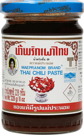 Mae Pranom Thai Chili Paste 8oz jar—full flavor ready to boost Thai dishes.
