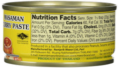 Maesri Massaman paste jar back with ingredients and origin information.