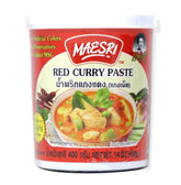 Maesri Red Curry Paste 14oz jar for authentic Thai curries and flavorful bases.