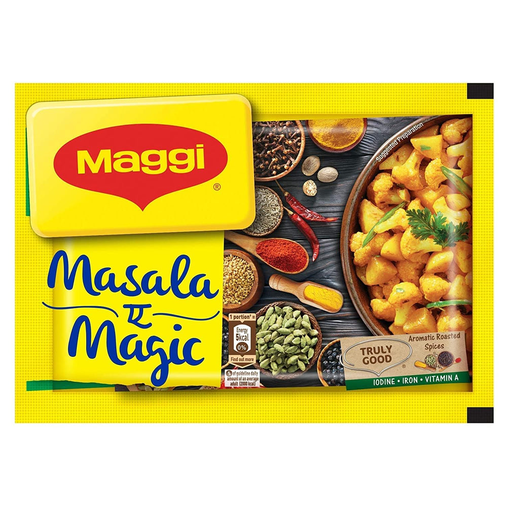 Maggi Masala-ae-Magic 40-pack packaging boosts everyday veggie flavor.