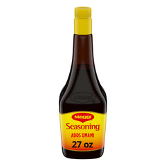 Maggi Seasoning roasted flavor bottle pour enhances meats and vegetables.