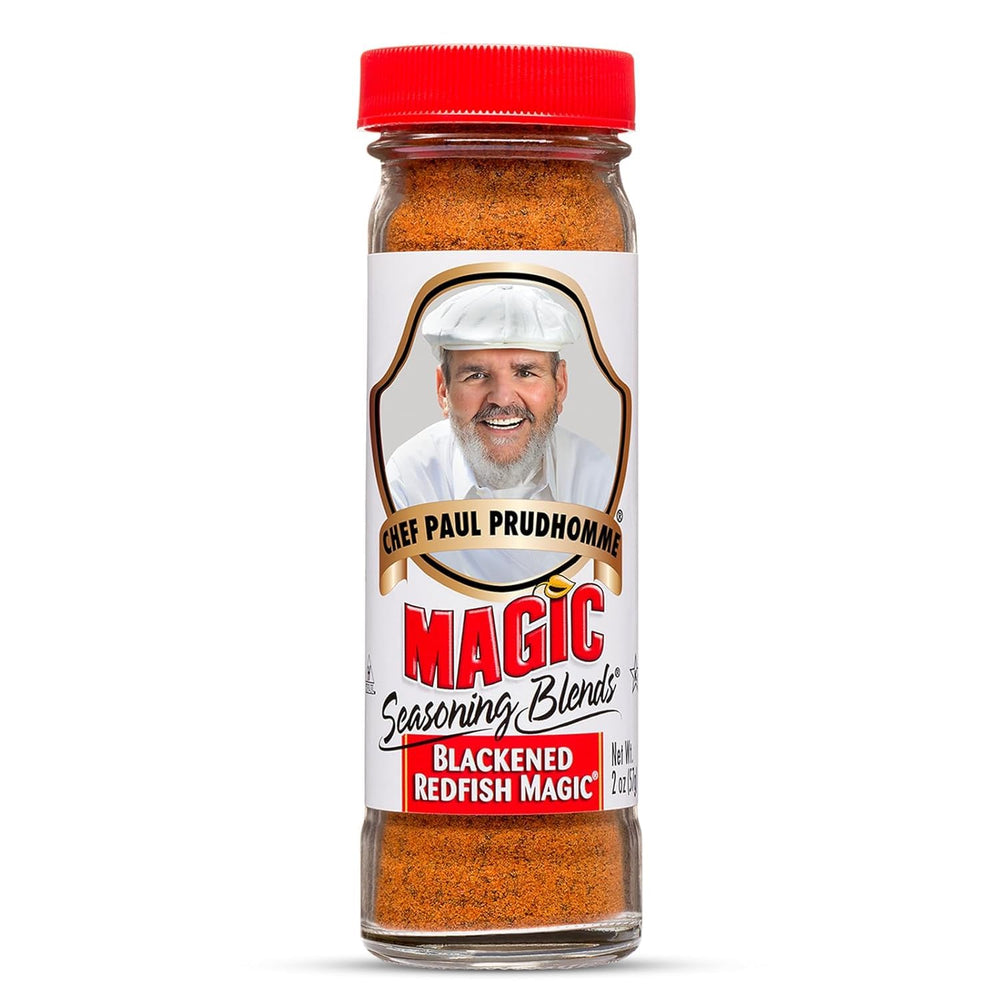 Magic Seasoning Blends Chef Paul Blackened Redfish label shows bold flavor for seafood