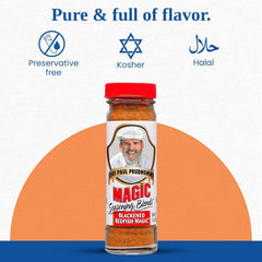 Magic Seasoning Blends Chef Paul Blackened Redfish pouring angle suggests easy, mess-free seasoning