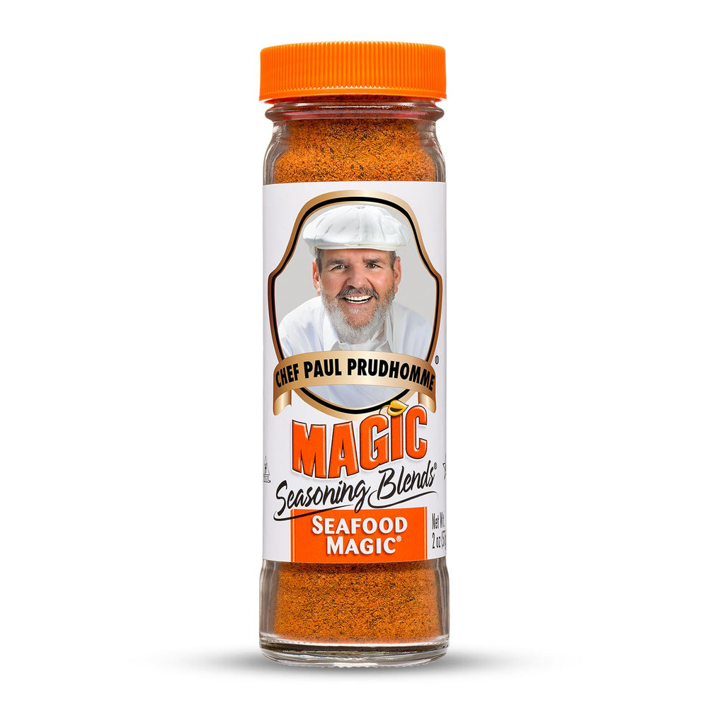 Magic Seasoning Blends Chef Paul Seafood bottle highlights chef-inspired flavor for seafood.