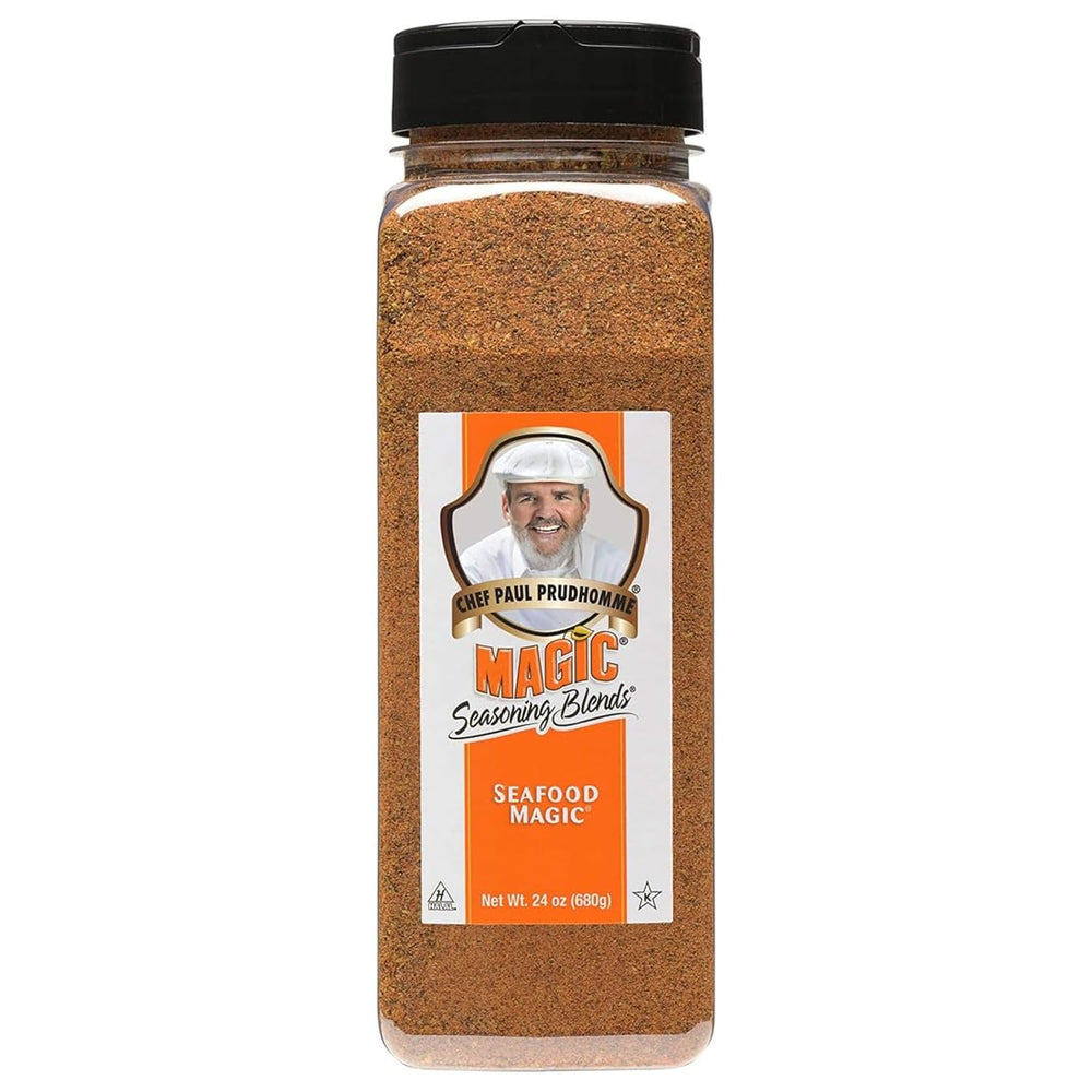 Magic Seasoning Blends Seafood Magic jar enhances rich seafood flavor.