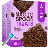 Magic Spoon box front view showing Double Chocolate bars and high protein benefit