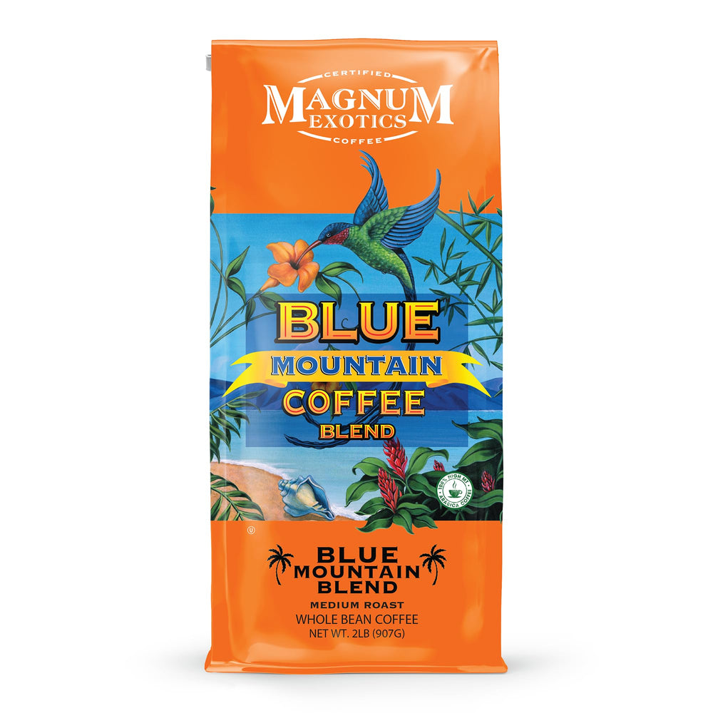 Magnum Exotics Blue Mountain Blend beans ready to grind for rich flavor