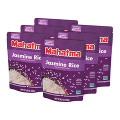 Mahatma Ready-to-Heat Jasmine Rice pouch steaming for quick dinner.