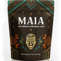 MAÏA ceremonial cacao powder jar for mood balance and steady energy.