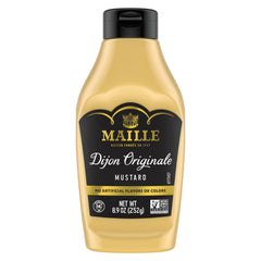Maille Dijon Originale bottle showing creamy texture ideal for sauces.