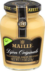 Maille Natural Dijon Mustard jar front showcases authentic Dijon heritage for classic pairings