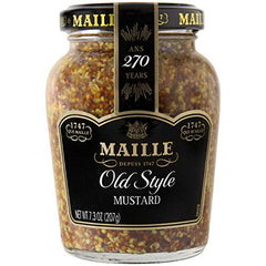Maille Old Style Mustard whole seeds close-up with grainy texture for dressings