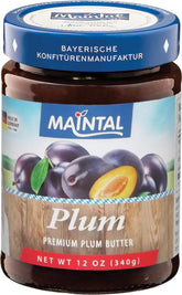 Maintal Premium Plum Butter jar, thick and spiced, ideal for breakfast.