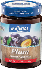 Maintal Premium Plum Butter jar, thick and spiced, ideal for breakfast.