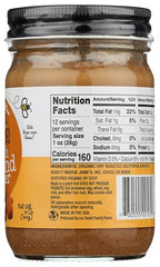 Maisie Jane's Almond Butter Smooth label close-up highlighting ingredients and purity.