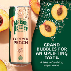 Glass pouring pours Maison Perrier Forever Peach for a fragrant, sugar-free experience.
