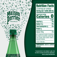 Maison Perrier unflavored sparkling water 12-pack back view, shows resealable cap for on-the-go