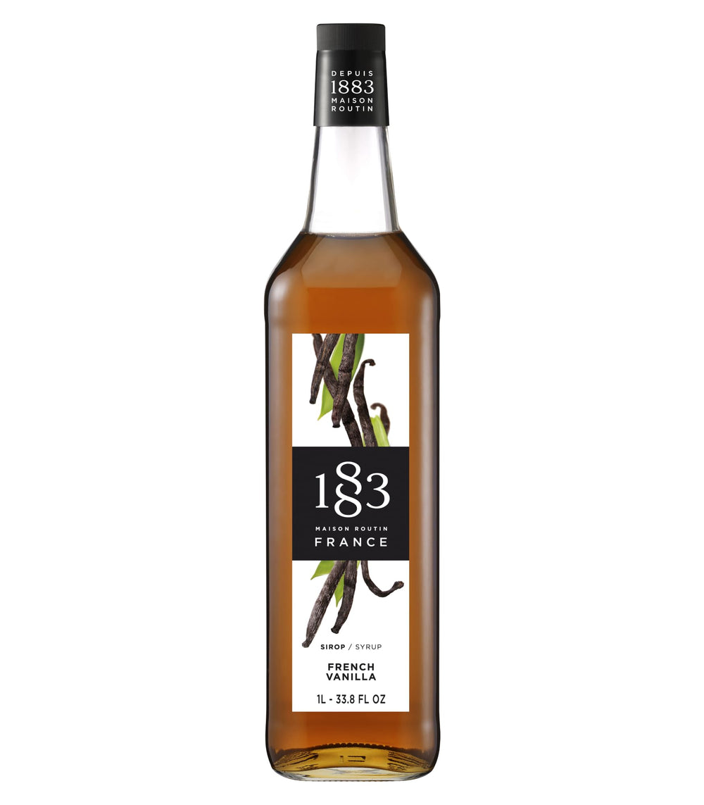 1883 Maison Routin vanilla syrup bottle front for premium coffee flavor.