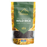 MAITREYA Wild Rice 5lb bag highlights convenient storage for wholesome meals.