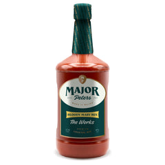 Major Peters' Premium Bloody Mary Mix tomato-forward bottle pour for bold flavor.