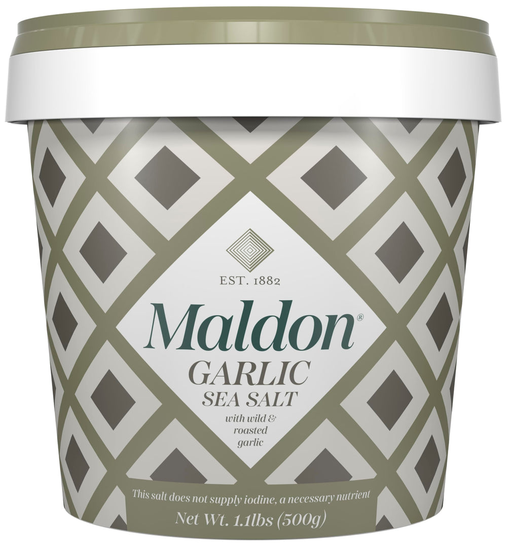Maldon Garlic Sea Salt with wild garlic flakes flavors dishes beautifully