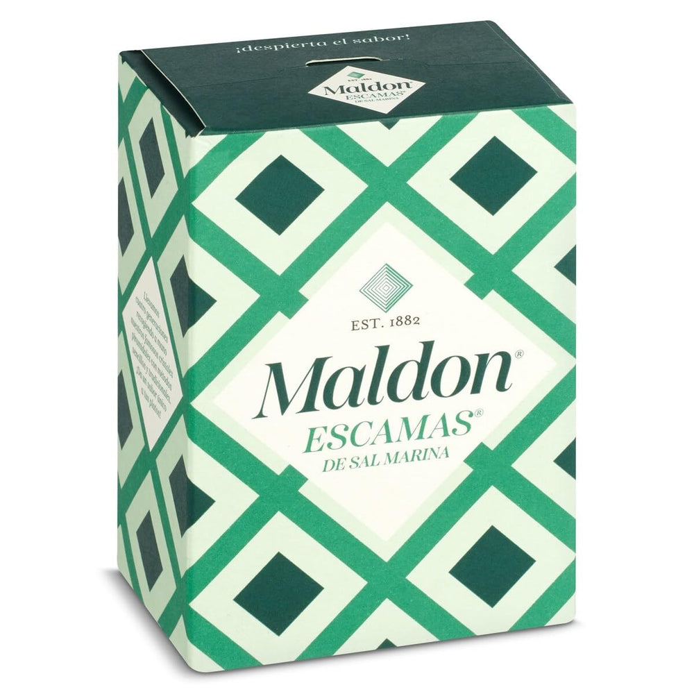Maldon Sea Salt Flakes 125g packaging shown, ideal for finishing dishes with delicate crunch.