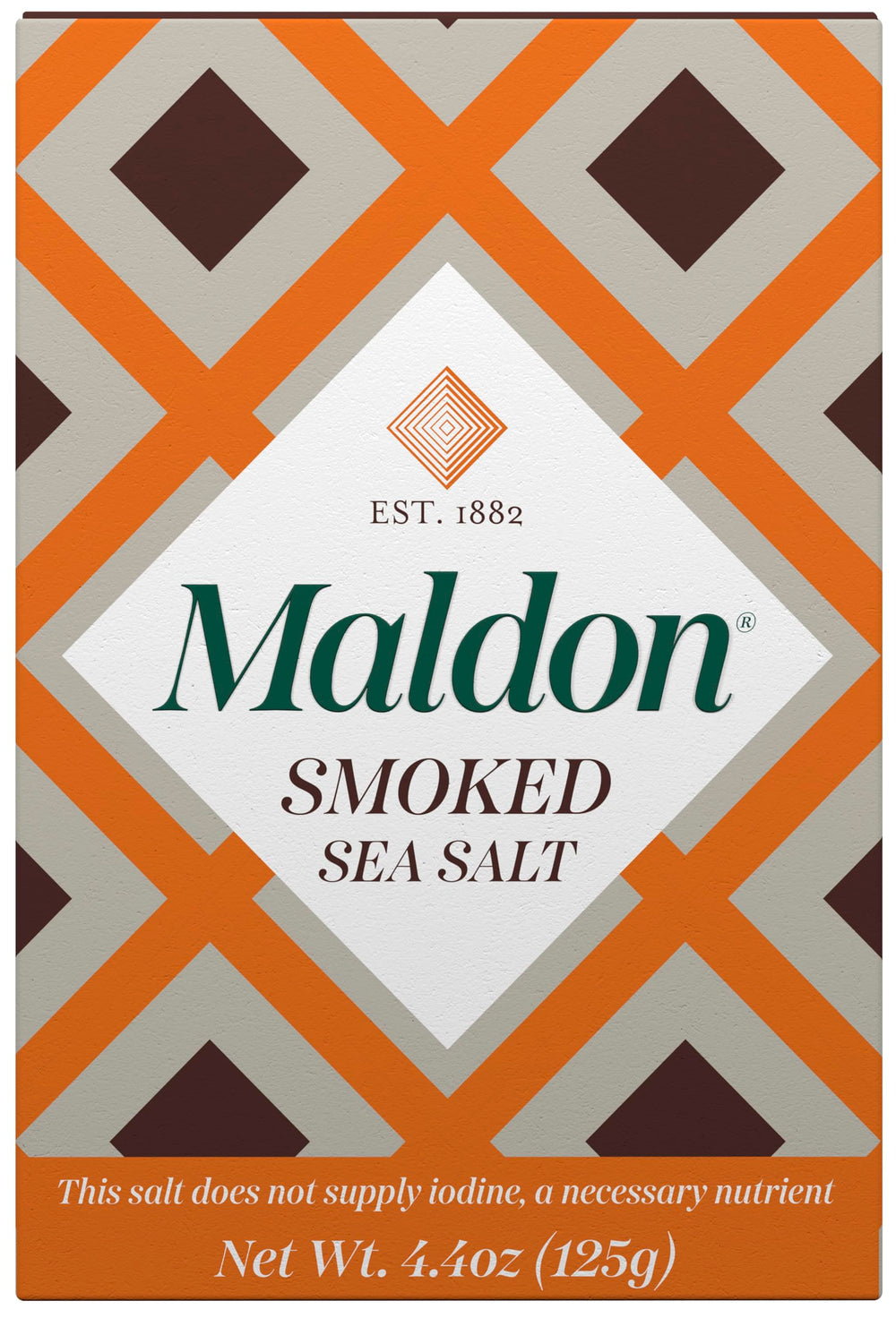 Maldon smoked sea salt flakes close-up; pyramid texture for seafood finishing.