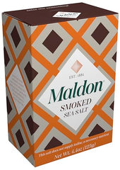 Maldon smoked sea salt packaging shows 4.4 oz jar, convenient to season.