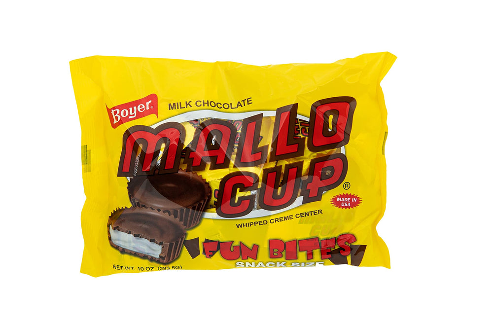 Mallo Cup Fun Bites 10oz bag with creamy marshmallow center and coconut topping, perfect snack.