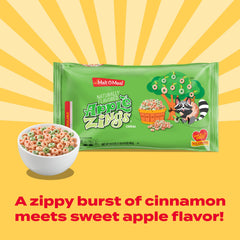 Close-up of Malt-O-Meal Apple Zings cereal rings showing cinnamon and apple notes