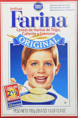 Malt-O-Meal Farina Mills hot cereal served ready-to-eat provides warm breakfast option.