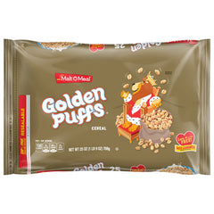 Malt-O-Meal Golden Puffs bag beside a bowl for quick breakfast