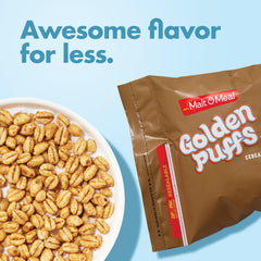 Malt-O-Meal Golden Puffs on shelf demonstrates family-size value