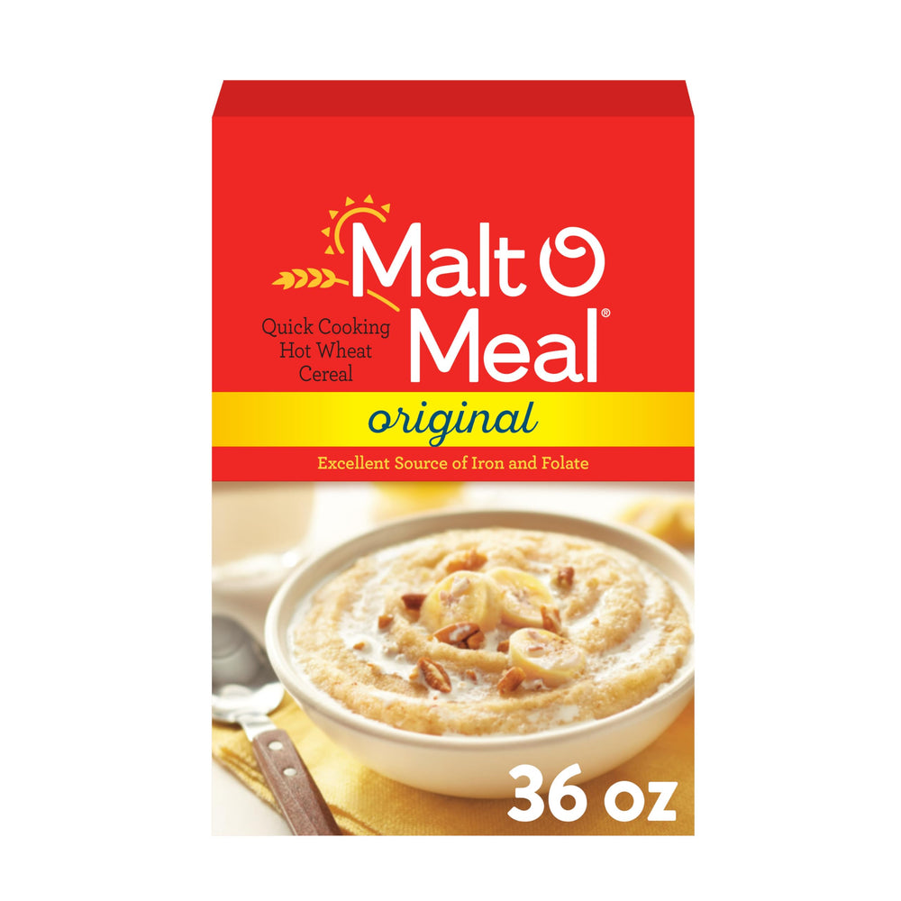 Malt-O-Meal Original box front, a warm breakfast staple for a cozy morning.