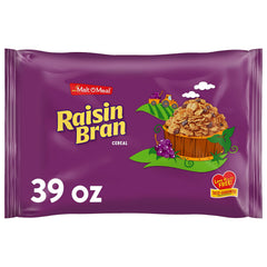 Malt-O-Meal Raisin Bran bag keeps cereal fresh with resealable closure.