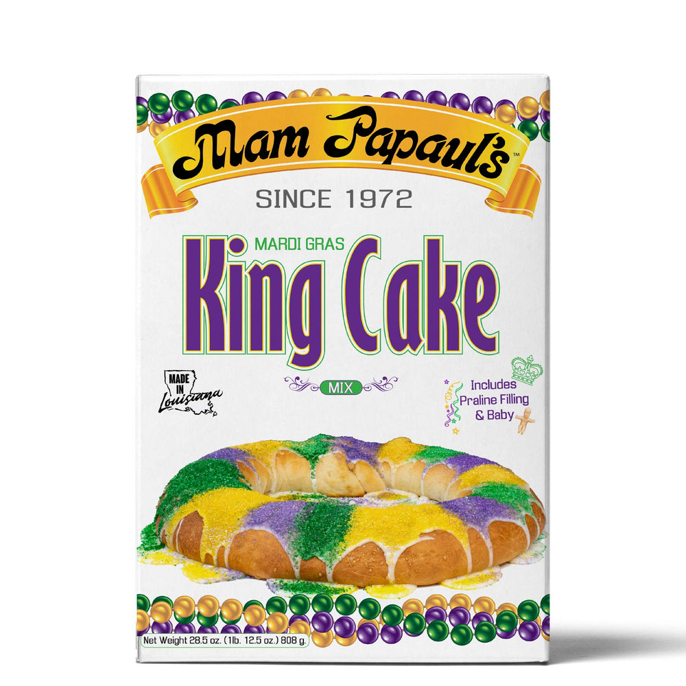 Mam Papaul's King Cake Mix box ready for baking celebrations.