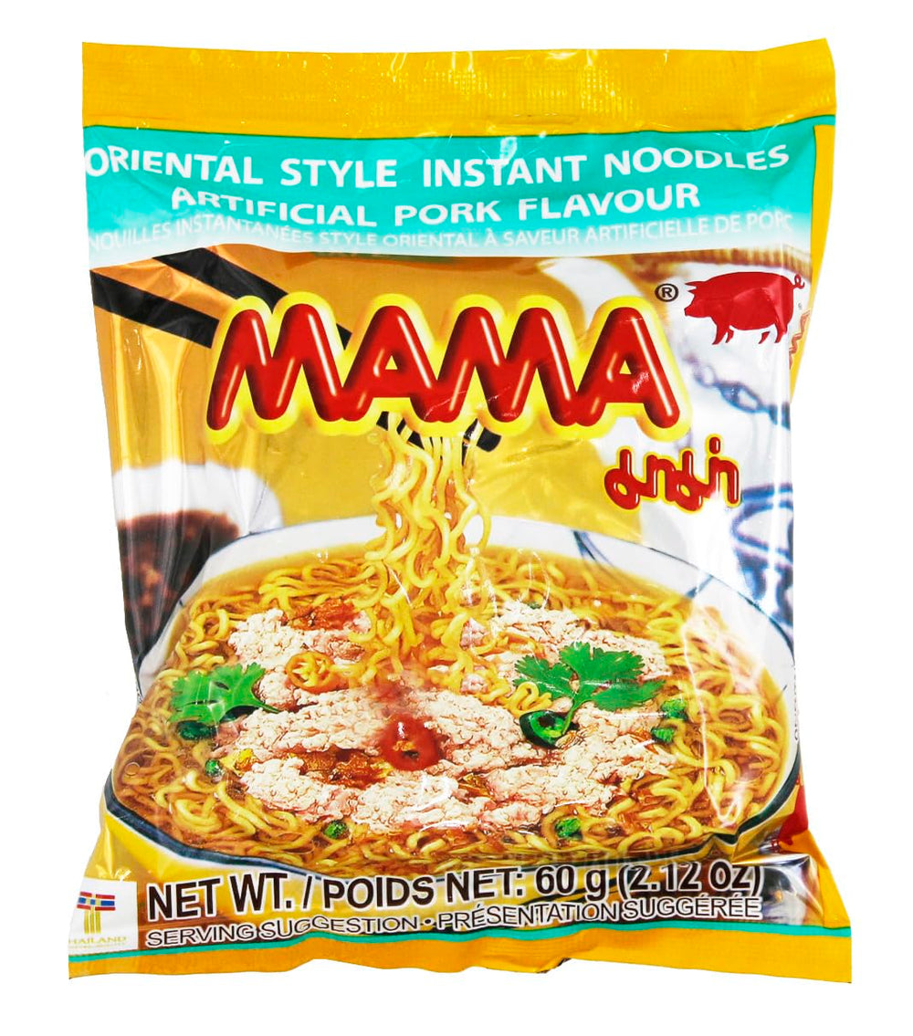 MAMA Instant Noodles pork flavor cup ready in minutes for a spicy meal.