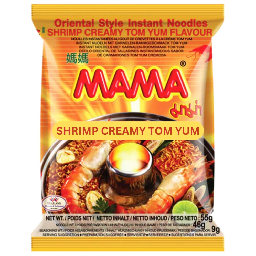 MAMA Instant Ramen Shrimp Creamy Tom Yum packets in a 30-pack for quick meals