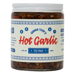 Mama Teav's Hot Garlic Chili Crisp jar with smoky Cambodian heat for noodles