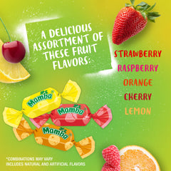 Mamba Fruit Chews unwrapped piece emphasizes soft, long-lasting fruit flavor