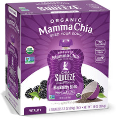Mamma Chia Blackberry Bliss Vitality Squeeze pouch for on-the-go energy and flavor.