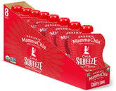 Mamma Chia Cherry Love squeeze pack on the go, a fiber-rich vegan snack.