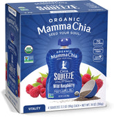 Mammachia Chia Squeeze Wild Raspberry 6-pack, convenient on-the-go snack for natural energy.
