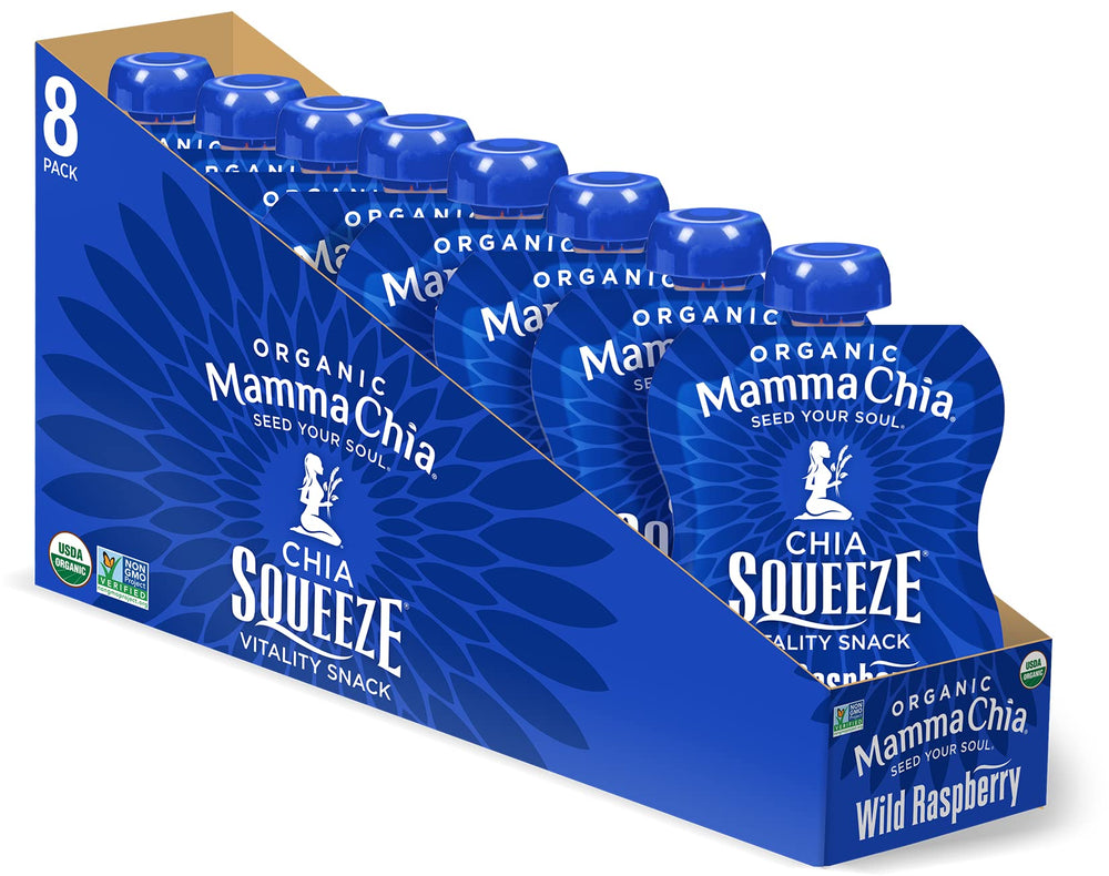 Mamma Chia Chia Squeeze Wild Raspberry snack pouch for on-the-go snacking