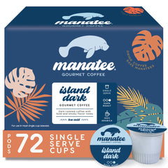 Manatee Gourmet Coffee Island Dark Roast pods ready for Keurig brewing.
