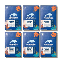 Manatee Gourmet Coffee pack of six 12-count boxes on the pantry shelf.
