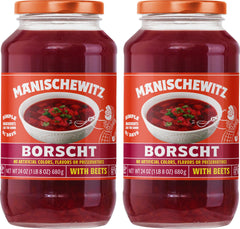 Manischewitz Borscht with beets steaming in a bowl, ready-to-serve for quick meals.
