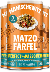 Manischewitz Matzo Farfel resealable canister for easy storage and freshness.