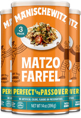 Manischewitz Matzo Farfel resealable canister for easy storage and freshness.