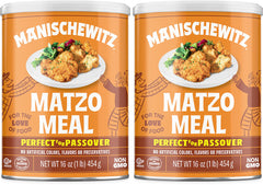 Manischewitz Matzo Meal 16oz canister for Passover pantry and binder.